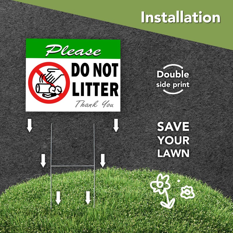 DIMARONGTON 2 PC Please Do Not Litter Sign with Stake - 14x10 Coroplast Double Sided No Dumping Signs Outdoor - No Trash Sign - Signs for Private Property - Image 4